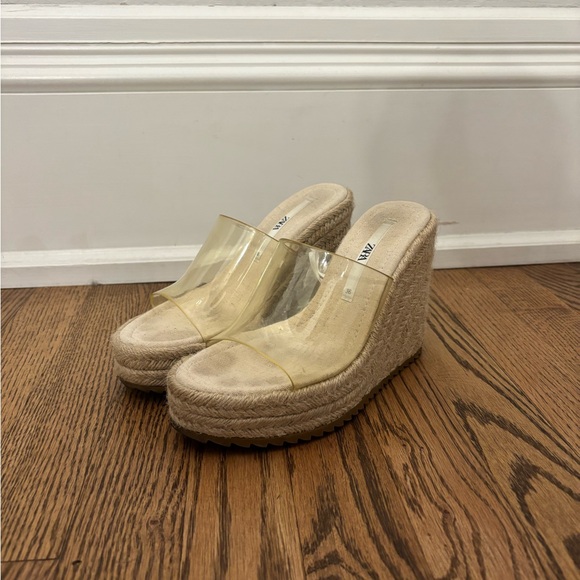 Zara Clear Platform Espadrille Wedges - Picture 1 of 5